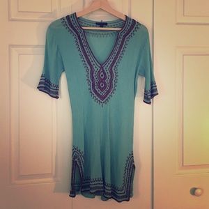 Teal & Brown 3/4 length sleeve long tunic top