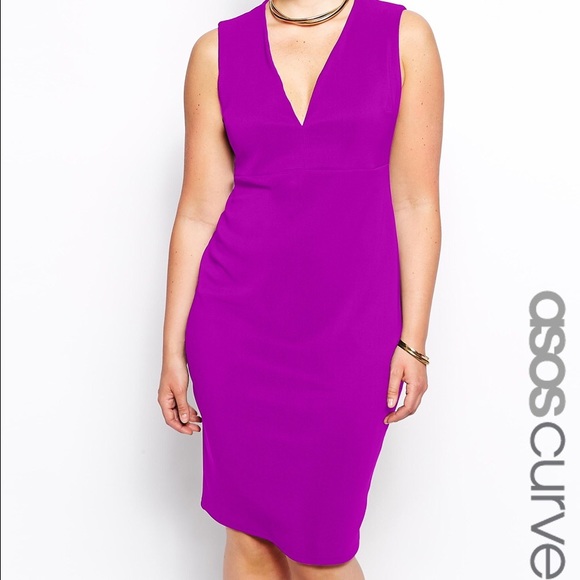ASOS CURVE Dress In Rib With Deep Plunge Neckline