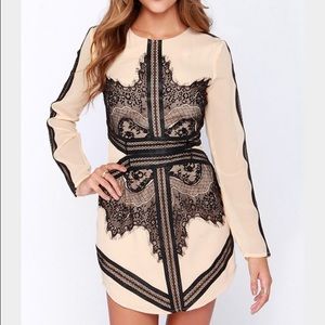 Lulu's black and beige lace long sleeve dress