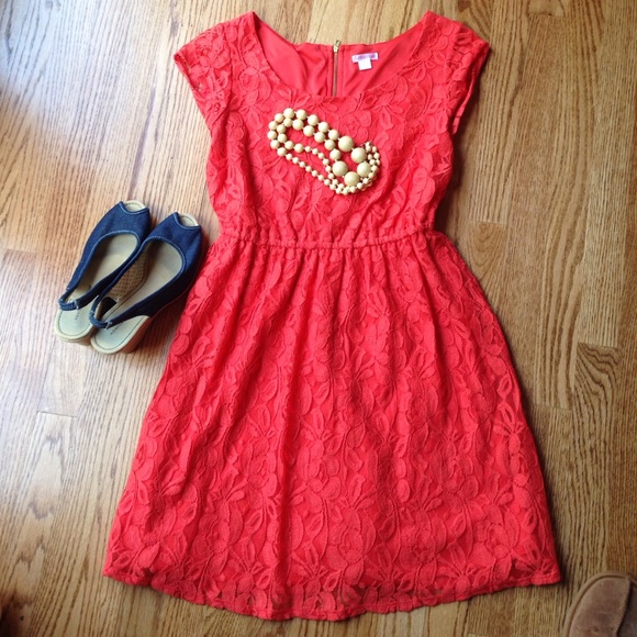 Dresses & Skirts - Orange lace summer dress.super cute & easy to wear