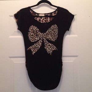 Black Shirt-Leopard print on front & back- Size S