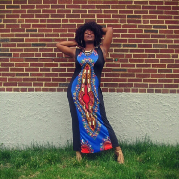 Dashiki Print Color Block Dress