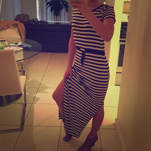 Michael Kors White/Navy stripe maxi dress
