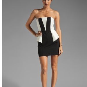 Mason Strapless contrast peplum dress