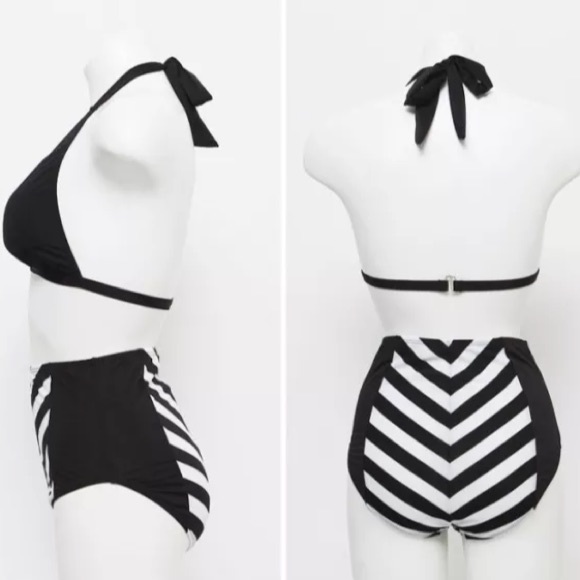 Black & white chevron stripe high waist bikini - Picture 2 of 4