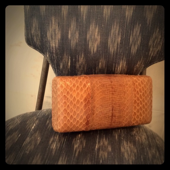 Faux snake skin clutch.