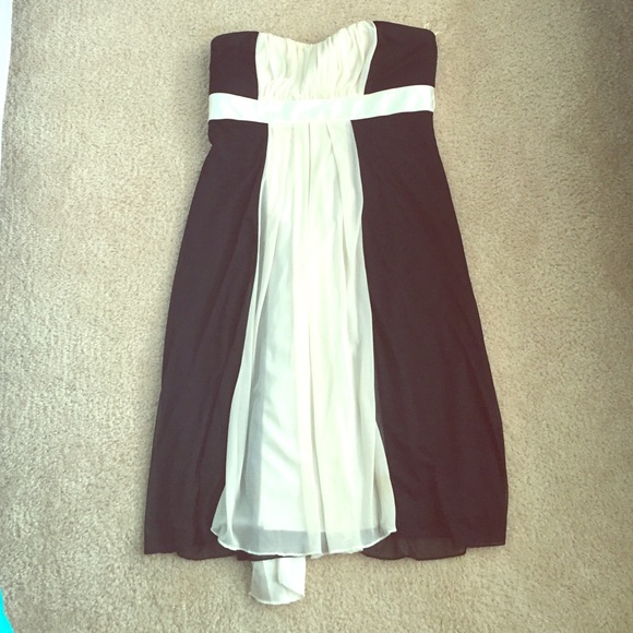 Black and Cream Strapless Cocktail Dress
