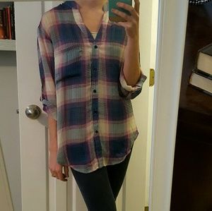 Sheer Plaid oversized button up