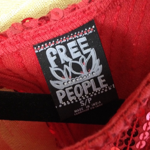 Free People, Red Sequence Shirt, Small - Picture 2 of 4