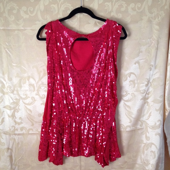 Free People, Red Sequence Shirt, Small - Picture 3 of 4