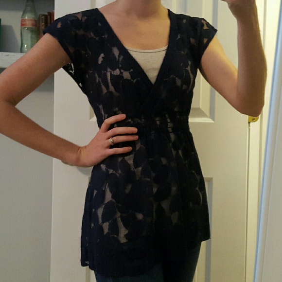 Navy lace v-neck