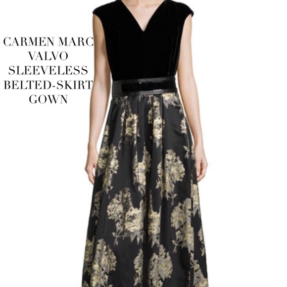 NWOT Carmen Marc Valvo Belted-Skirt Gown - Picture 5 of 7