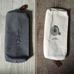 Two canvas bags Paris Eiffel Tower Grey cream