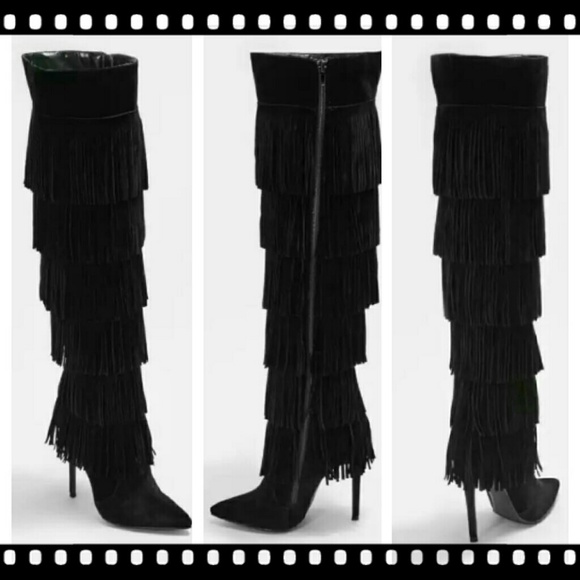 ๐โBLACKโ FRINGED OVER THE KNEE BOOTS - Picture 3 of 5