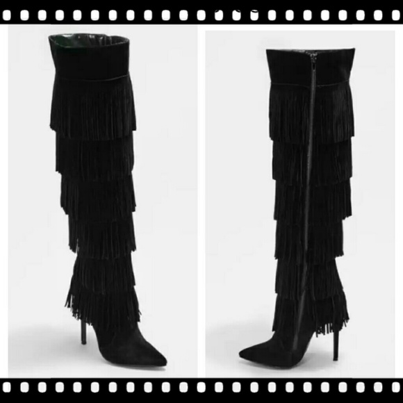 ๐โBLACKโ FRINGED OVER THE KNEE BOOTS - Picture 5 of 5