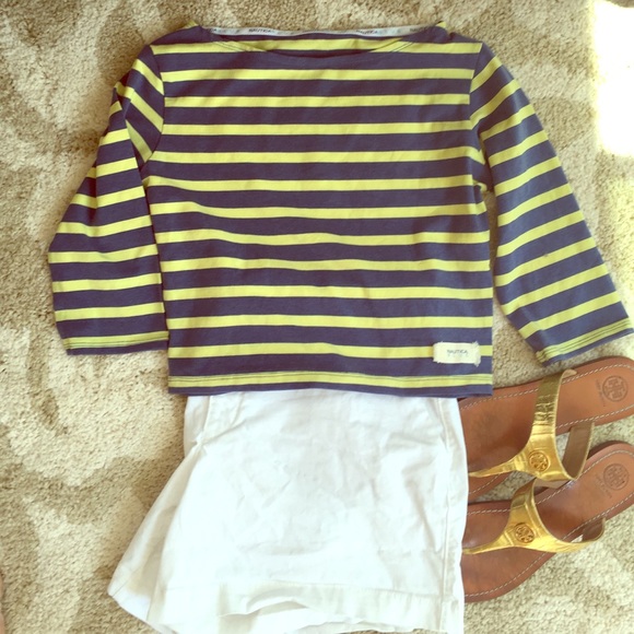 Striped Nauticql Crop Top, 3/4 Sleeves, Sz S - Picture 3 of 6