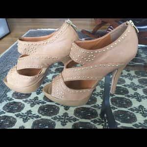 Vince Camuto studded leather peep toe booties