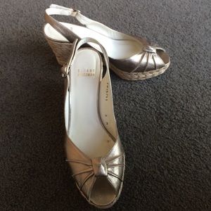 Size 6 Stuart Weitzman wedges brushed gold color