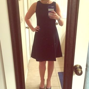 LOFT Black and Blue Polka Dot Dress