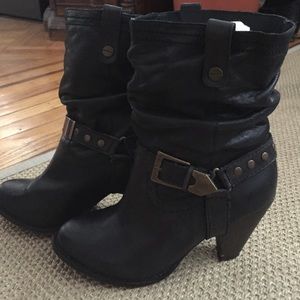 ALDO Black Studded Mid Booties (with box)