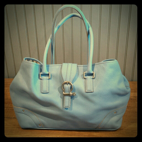 Burberry Purse Blue Leather with Silver Hardware