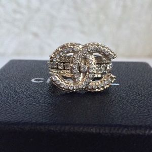 💯 AUTH Chanel CC Swarovski Crystal Ring