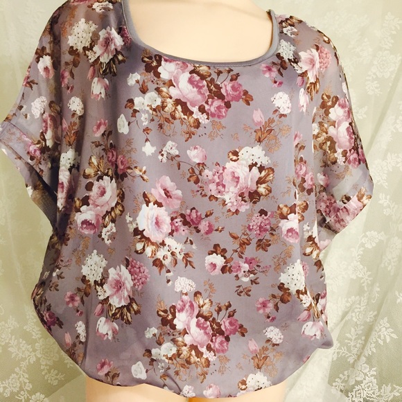 Lavender crop top with flowers.