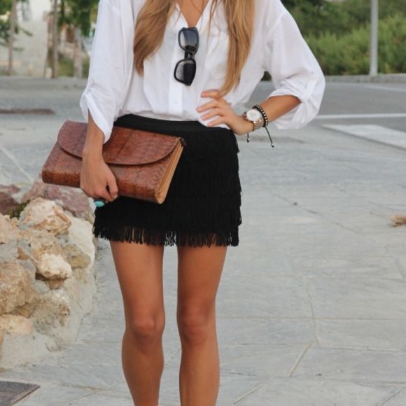 Black suede fringe skirt