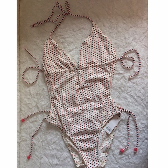 Topshop Red Blue Polka Dot Monokini