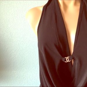 Black Xi Cowl Neck Halter Top
