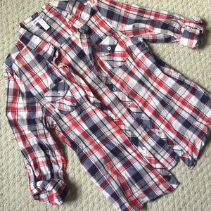 Plaid Red and Navy Button Down Shirt