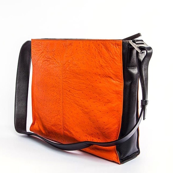 BODHI Ostrich Leather Top Zip Messenger Bag