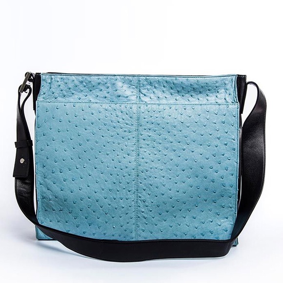 BODHI Ostrich Leather Top Zip Messenger Bag