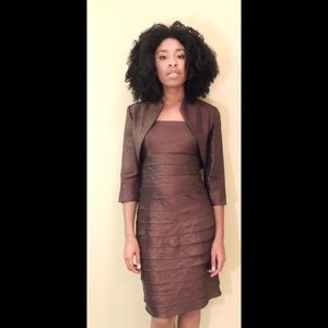 2 piece brown dress and jacket combo