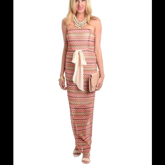 Cream Fuchsia Orange with Lining Long Dress