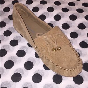Tan moccasins