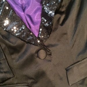 Satin black jacket with sequin trim