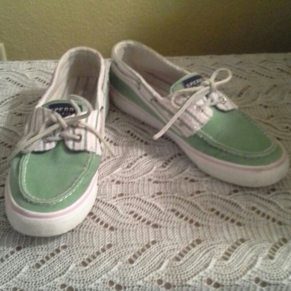 Size 7.5 Sperry Top-Sider green pink & white shoes
