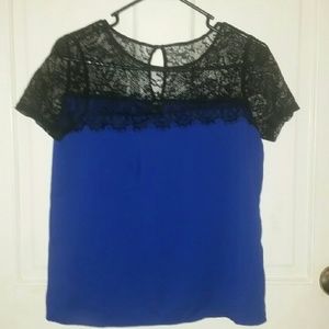 Royal blue blouse with black lace