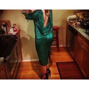 Emerald Full Sequins - Open Back Dress