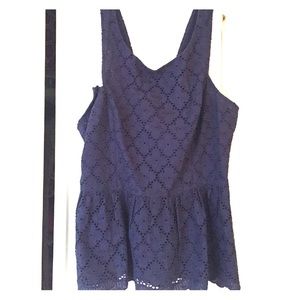Lilly Pulitzer Navy Eyelet Peplum Top