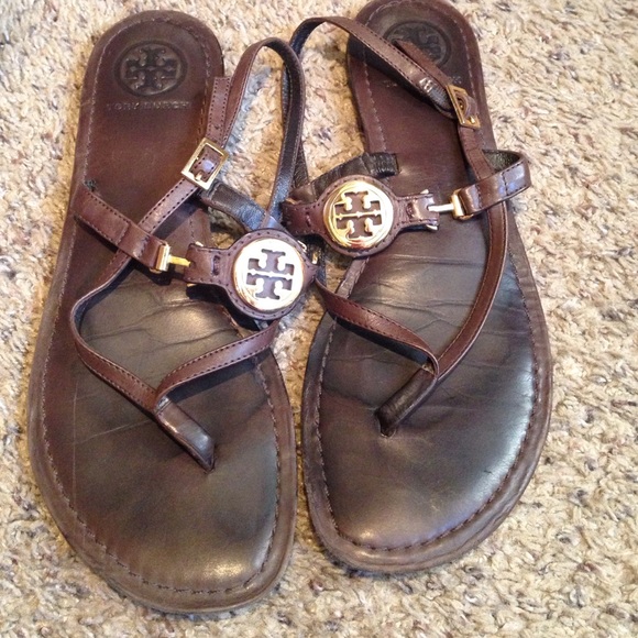Tory burch brown leather sandals