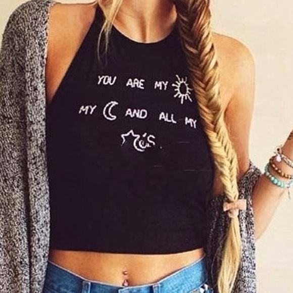 Brandy Melville Tops - Black sun moon crop halter top tee festival tank