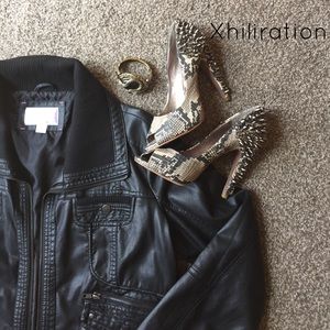 XHILIRATION black leather bomber cargo utility