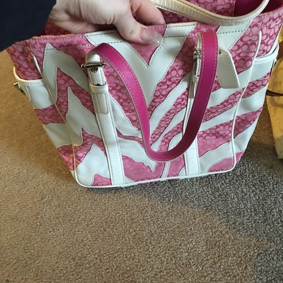 Pink and White Zebra Striped Coach Purse - Picture 2 of 4