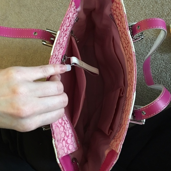 Pink and White Zebra Striped Coach Purse - Picture 3 of 4