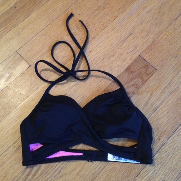 VS Pink Black Twist Bathing Suit Top in XS