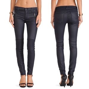 Hudson Stark moto coated navy skinny jeans