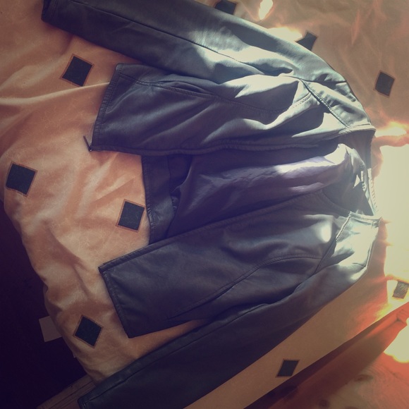 Grey leather jacket.