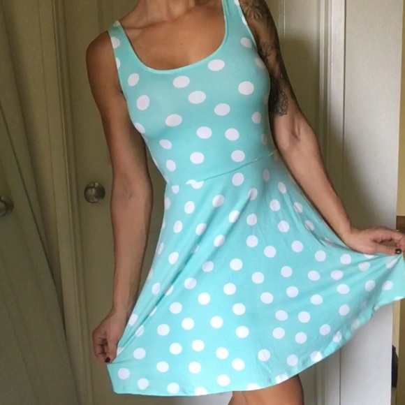 Mint green and white polka dot sun dress